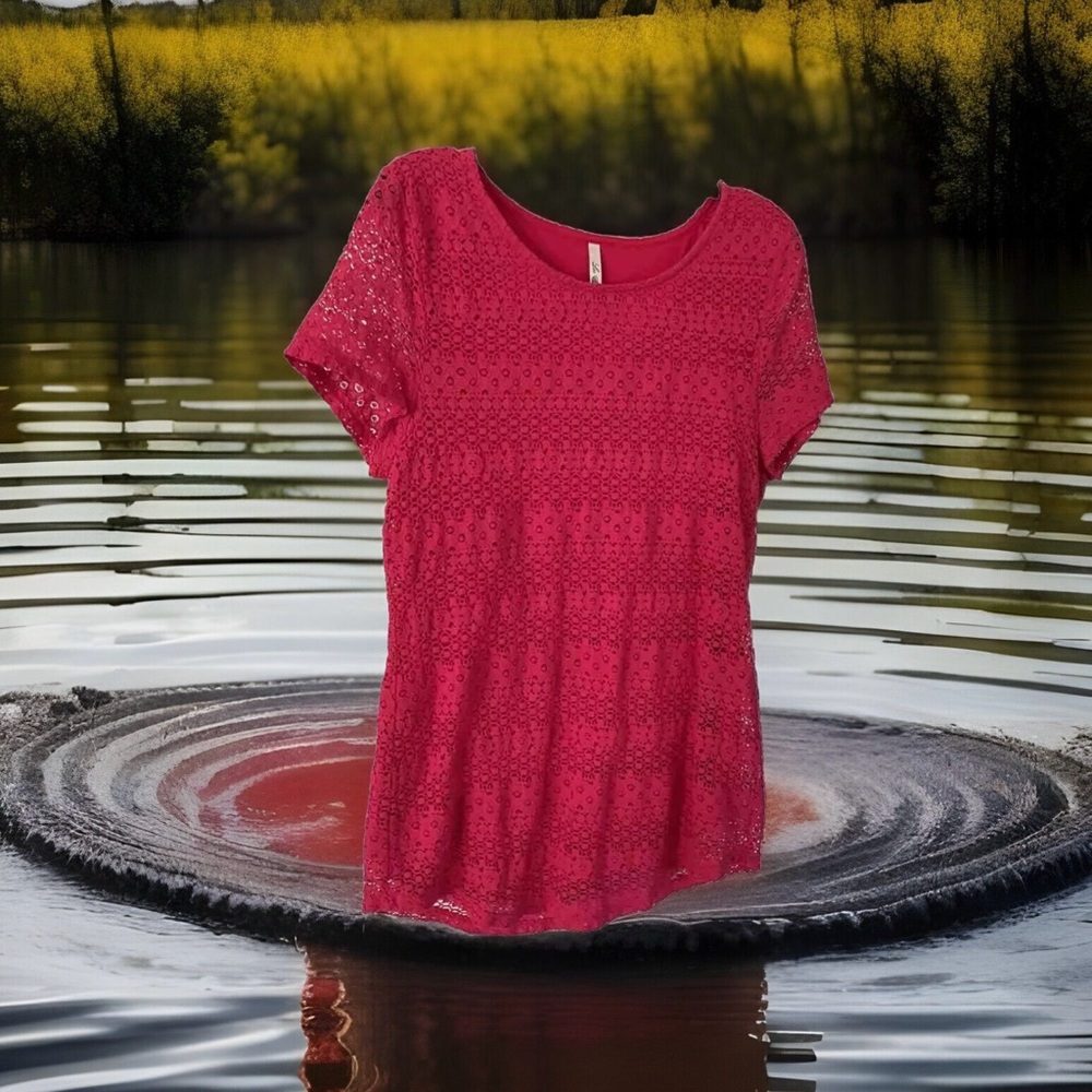 Leo & Nicole Barbie Pink Women’s Sz S Short Sleeve Blouse Lace